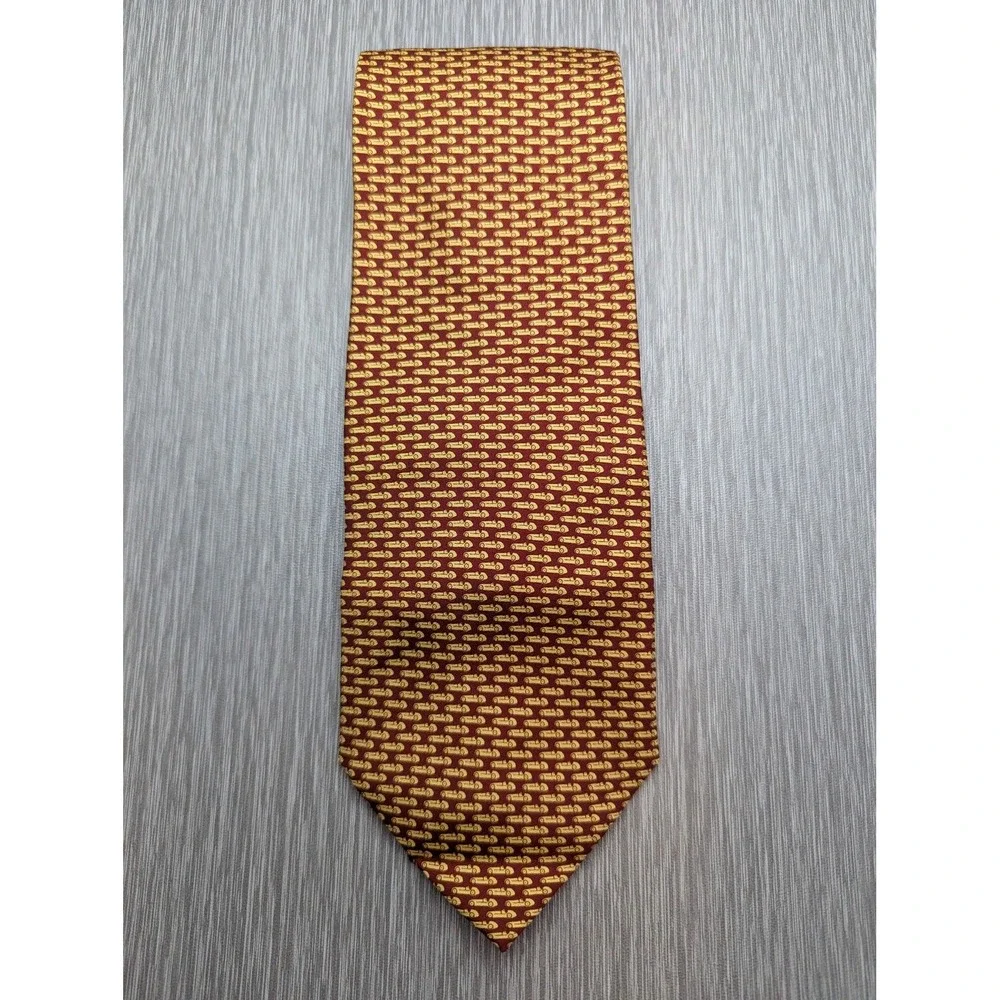Vintage Dunhill Tie 100% Silk Italy Racing Car Automobile Motif Burgundy Gold